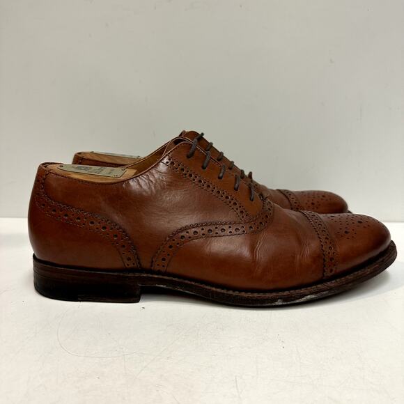 VERY GOOD Grant Stone x J. Crew Oxford Cap Toe Brogue Chili Brown Bench Made 9 - Picture 3 of 13